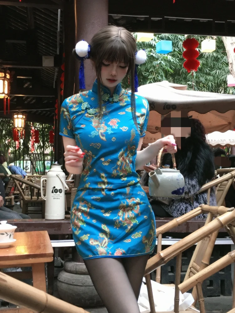 فستان تشيونغسام صيني جديد بتصميم فتاة ناعمة، زي تنكري للهالوين والكريسماس، فستان خادمة، فستان تشيونغسام قطعة واحدة بتصميم صين...