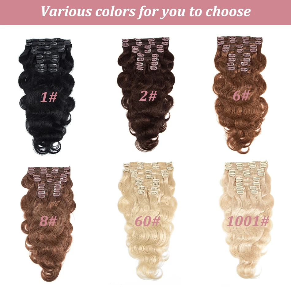 Extensions de cheveux humains Body Wave à clipser pour femmes, cheveux brésiliens Remy, vrais cheveux humains, clip Ins, document naturel, 240g, 10 pièces