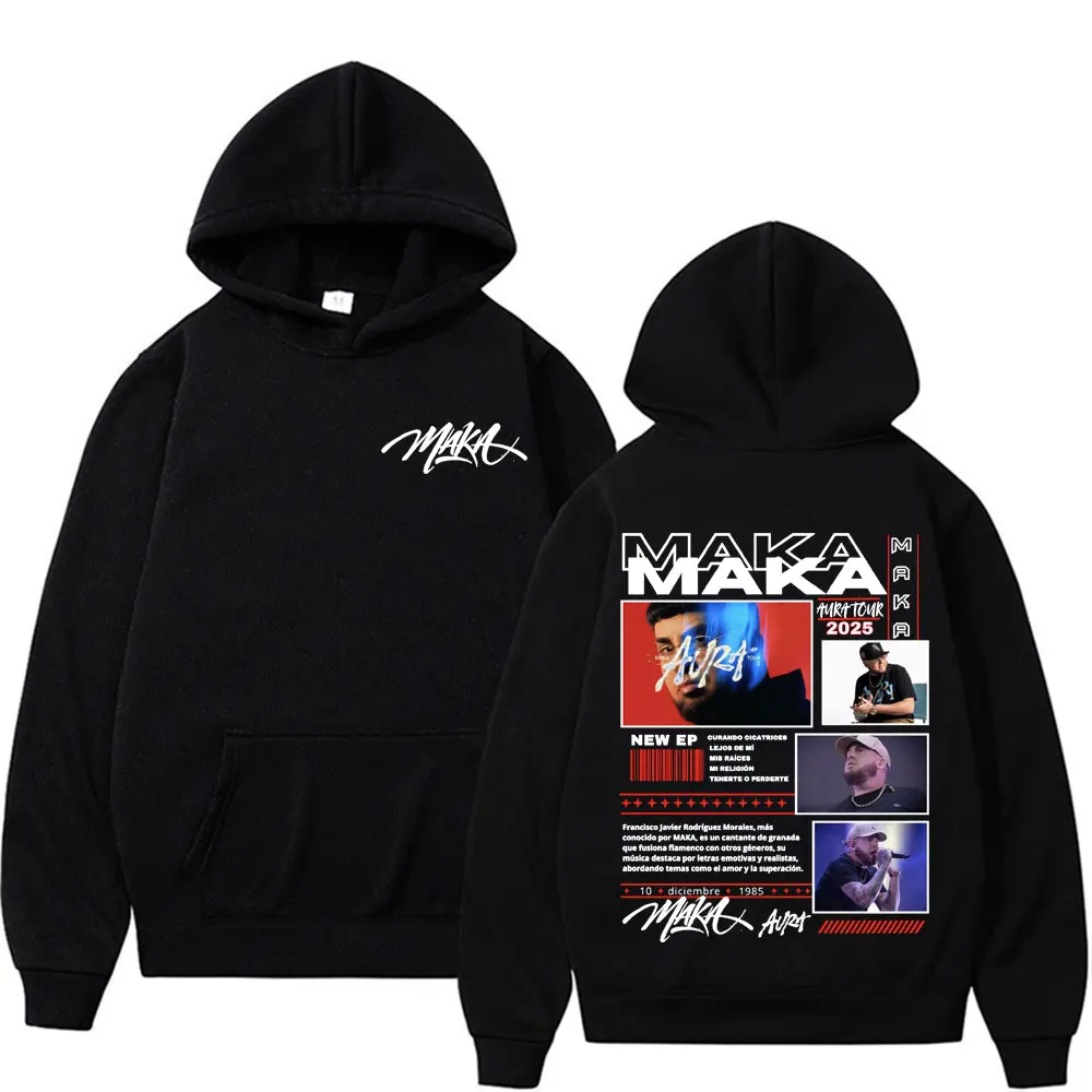 Rapper Maka Aura Tour 2025 Double Sided Print Hoodies Men Women Fashion Hip Hop Gothic Hoodie Casual Fleece Oversized Sweatshirt