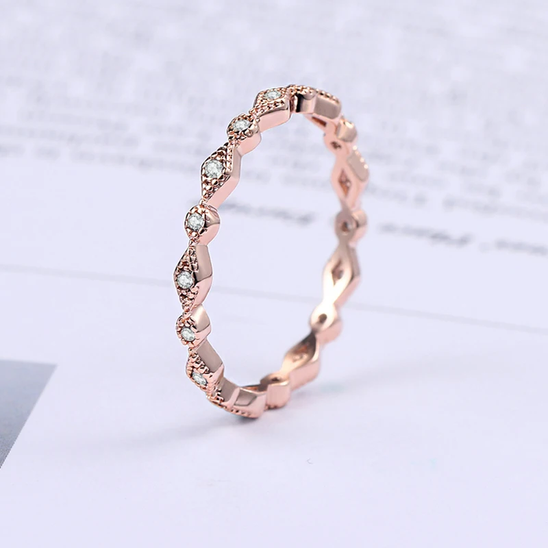 ZHOUYANG Cute Small Rings For Woman Girls Simple Zircon Thin Ring Elegant Rose Gold Color Wedding Finger Fashion Jewelry R029