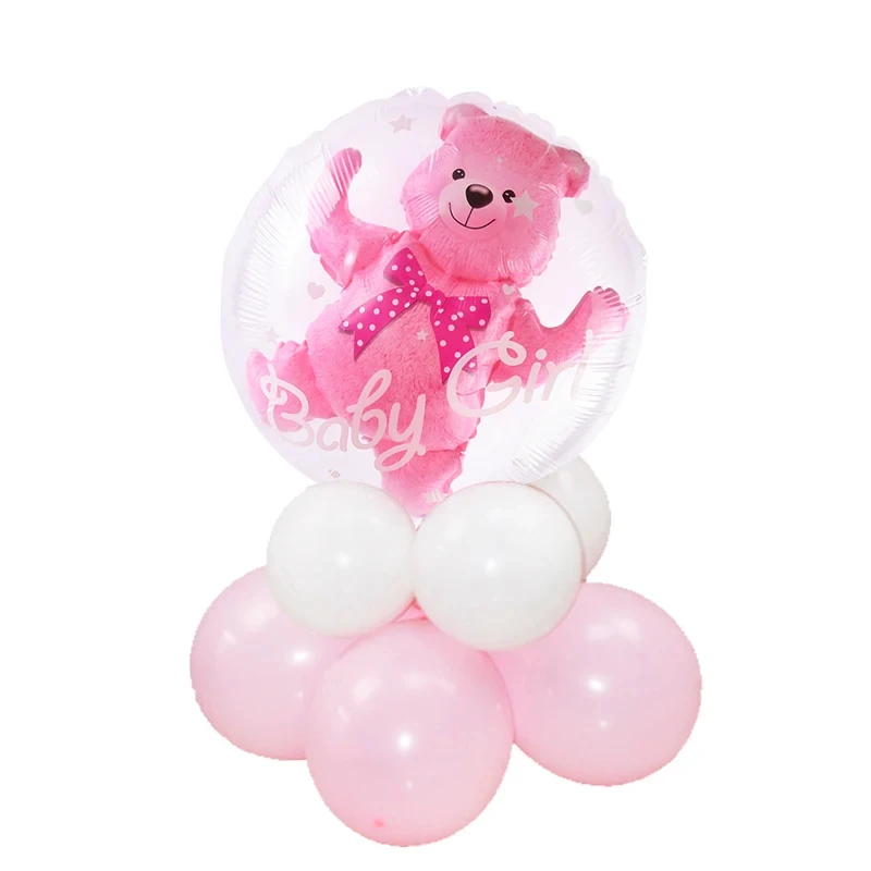 Transparente Bear Bubble Ball para Baby Shower, balão de hélio 4D, decoração de gênero, menino e menina, 1st Birthday Party, azul e rosa