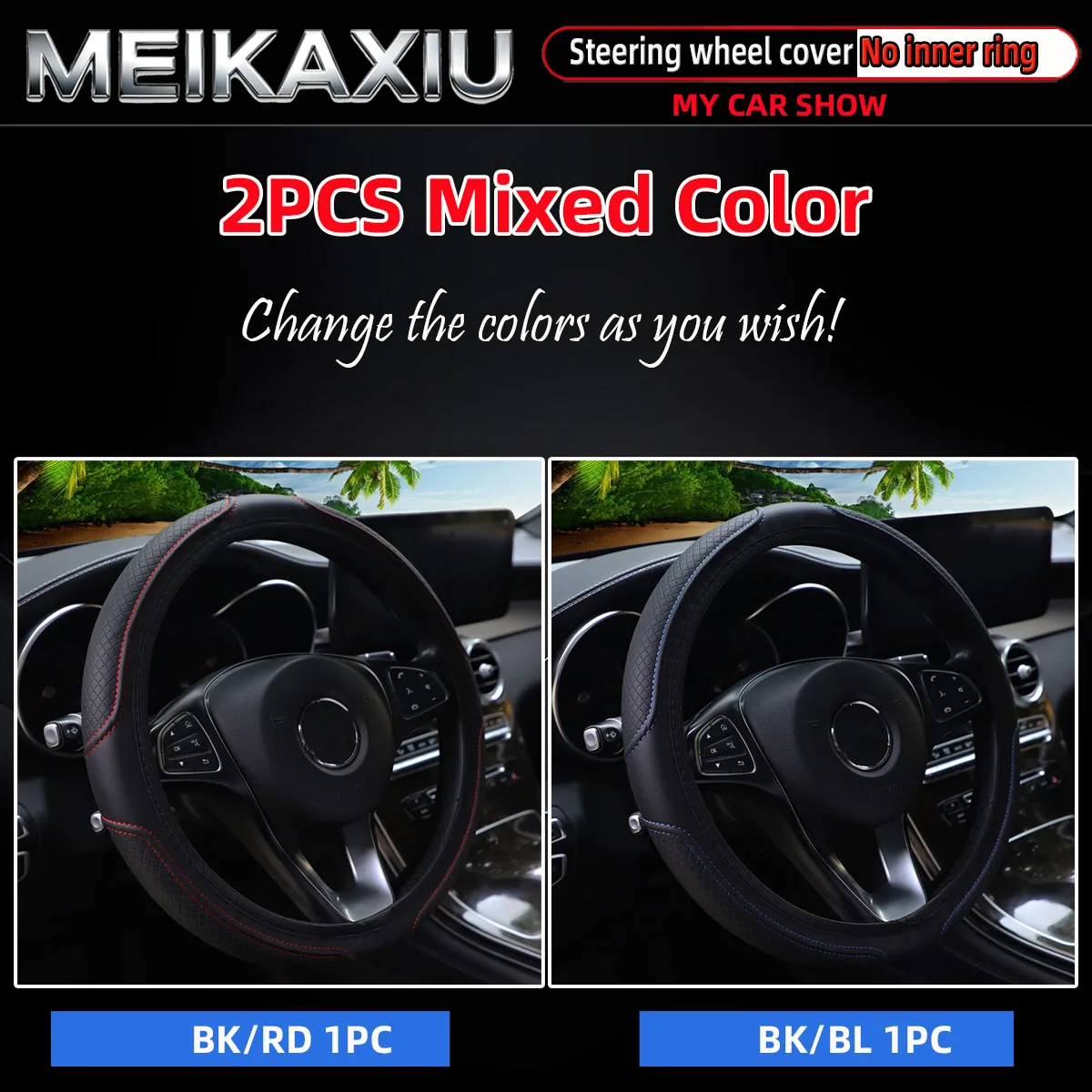 2 PCS Women's PU Leather Check Pattern Steering Wheel Cover 38cm Universal Fit for All Seasons Comfortable Driving