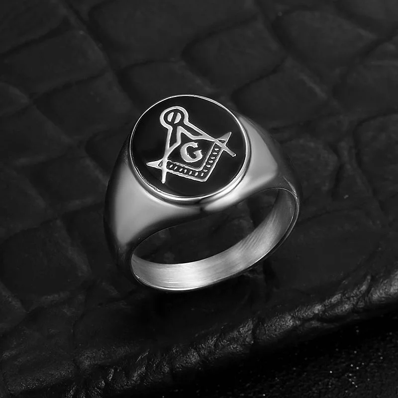 Men Vintage 316L Stainless Steel Rotundity Freemason Ring Men Hip Hop Masonic Rings Fashion Jewelry Biker Club Party Gift