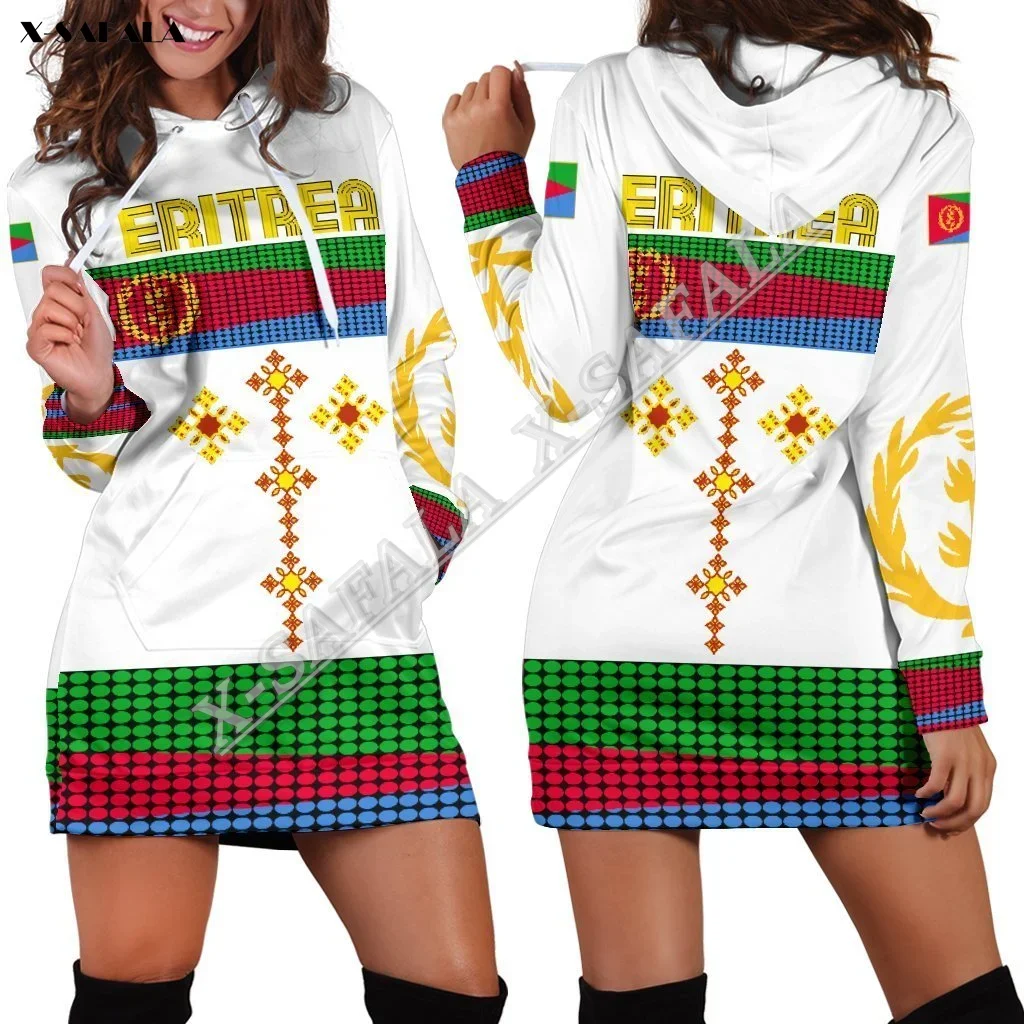 Eritrea Africa Culture Flag Gift 3D Autumn Printed Slim Hoodies Dress Women Casual Wear Long Sleeve Hooded Sweatshirt Pullover 1