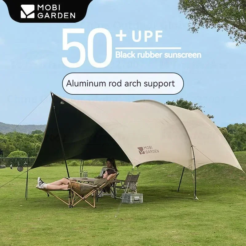 

MOBI GARDEN Camping Sunshade Tent Anti-vinyl Canopy Tarp Anti-ultraviolet 50+ Large-size Shelter Tunnel-type Oxford D250 Picnic