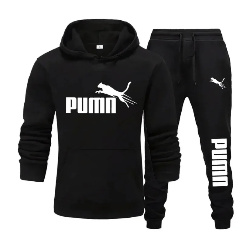 

New men's hooded pullover sweater + long pants two-piece set, fashionable fitness and casual sportswear