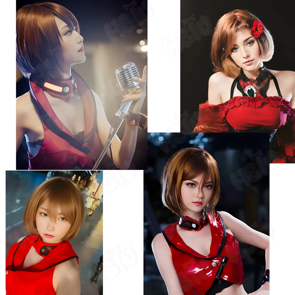 Meiko-Peluca de Cosplay de fibra sintética, peluca corta de color marrón claro de 35CM + gorro de peluca, Cosplay de Anime Sister Mei Meiko