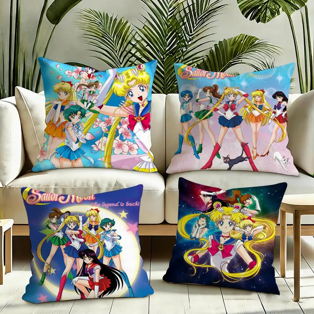 S-Sailor Moon Anime Cushion Cover Silky Short Plush Invisible Zipper Dustproof Sofa Pillow Case for Home Decor