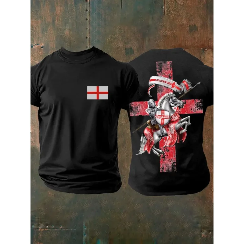 England‑Themed Knight Warrior Graphic 3D Print T‑Shirt Vintage St George Cross Unisex Short Sleeve Casual Fan Supporter Top