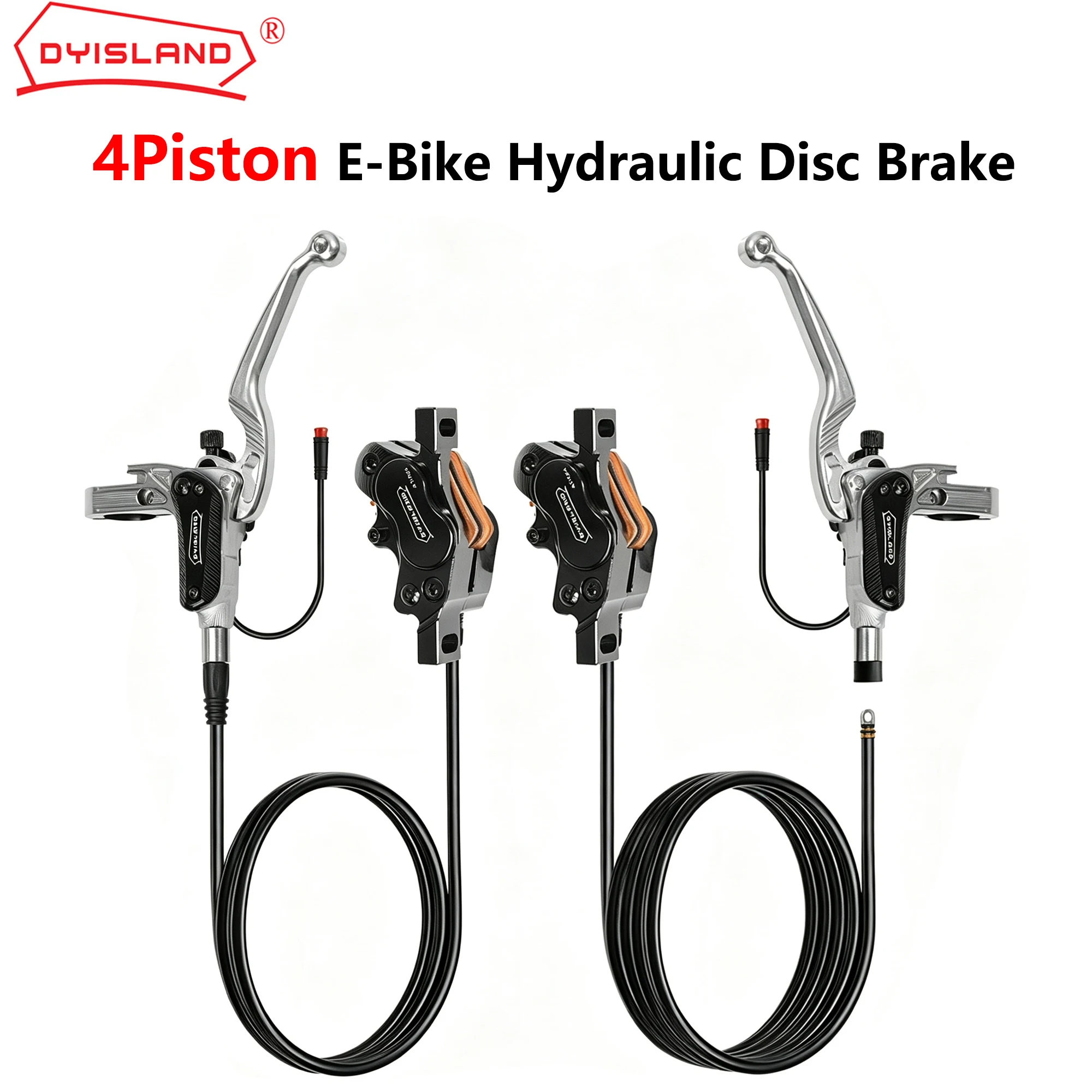 DYISLAND ATE4 4pistons E-Bike Hydraulic Disc Brake 2pin Power off Electric bicycle brakes 1000mm/1850mm Front Rear Brake Set