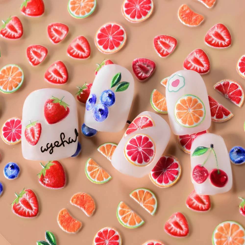 1 قطعة 5D الجريب فروت/الكرز/الفراولة مسمار ملصقات الكرتون الصيف الفواكه ذاتية اللصق الأظافر الشارات DIY بها بنفسك مسمار الفن زينة و 1