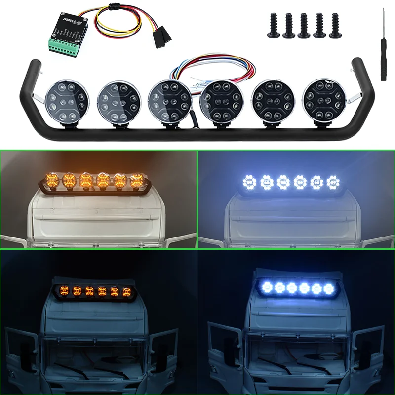 Cool Roof Rotating Spotlight with Multi-mode Light Controller for 1/14 Tamiya RC Truck SCANIA 770S R620 VOLVO ACTROS 3363 Car