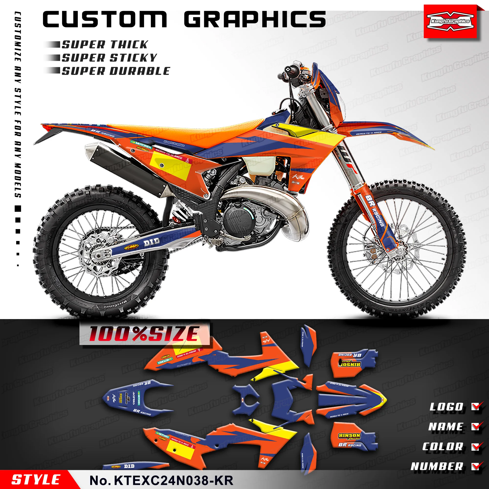 

Наклейки KUNGFU GRAPHICS для KTM 150 250 300 350 450 500 EXC EXC-F XC-W XCW XCF-W 2024-2026, виниловые наклейки, KTEXC24N038-KR