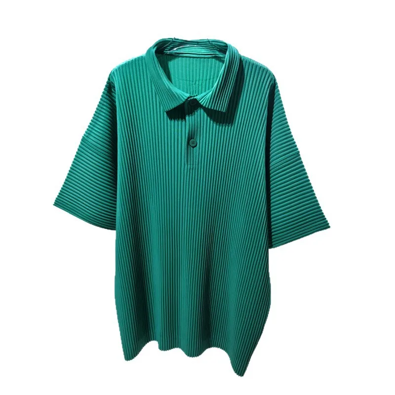 Miyake 2025 Spring Pressed Pleated Ruffled Short-sleeved Polo Shirt Men's Lapel Top Short-sleeved Summer Loose Casual Jacket