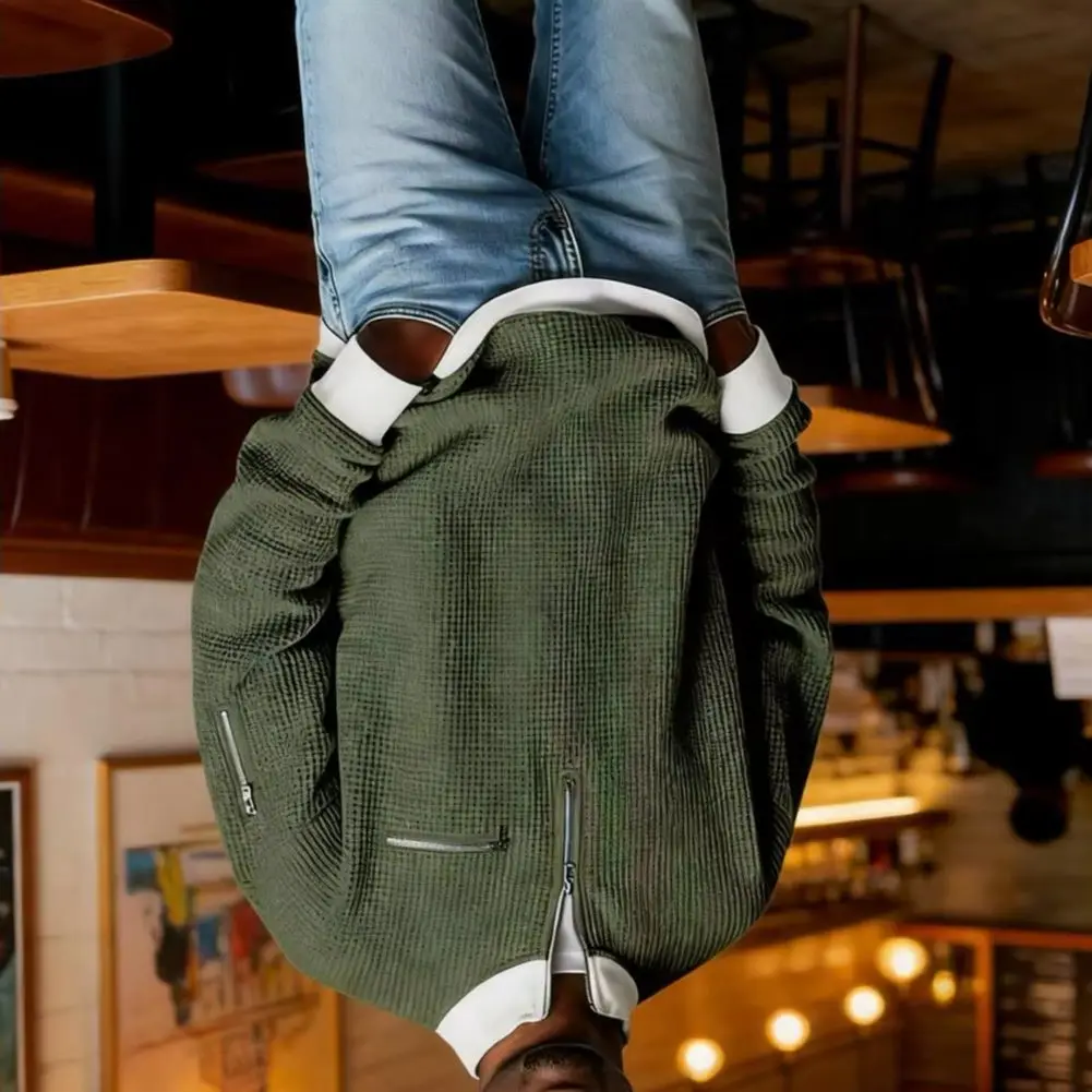 Men Waffle Sweatshirt Men Quarter Zip Sweatshirt Men's Waffle Quarter Zip Sweatshirt Color Block Stand Collar for Office