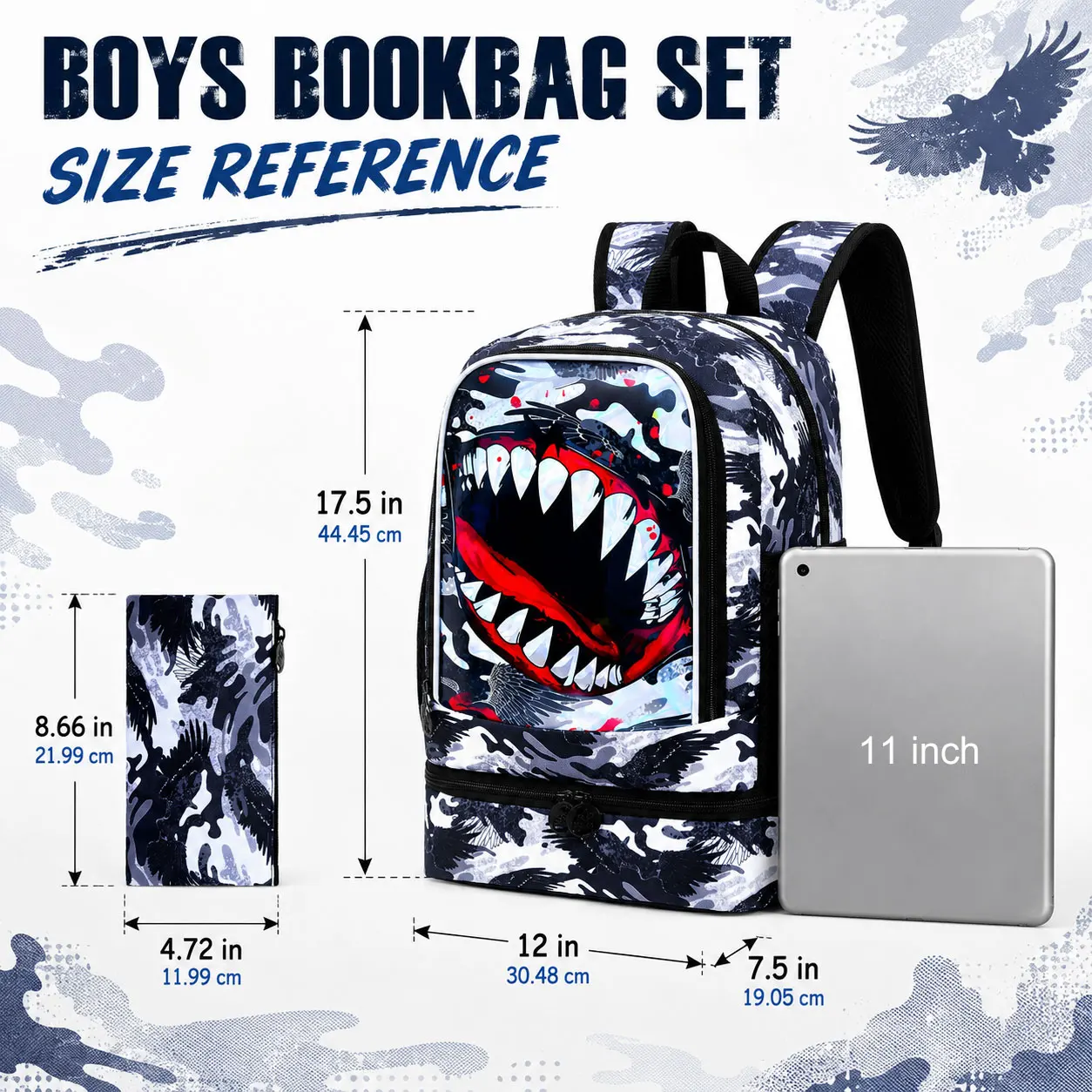 2-in-1 Kids Backpack Set, Lightweight Breathable School Backpack with Independent Pockets & Pen Pouch for Boys
