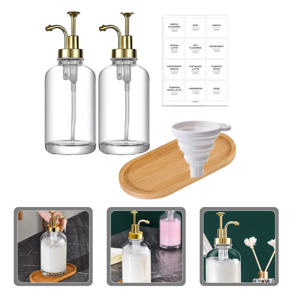 

2Pcs Pump Press Glass Bottles Refillable Multi-Function Hand Soap Dispenser Bathroom Kitchen Liquid Dispenser Bottle 500Ml