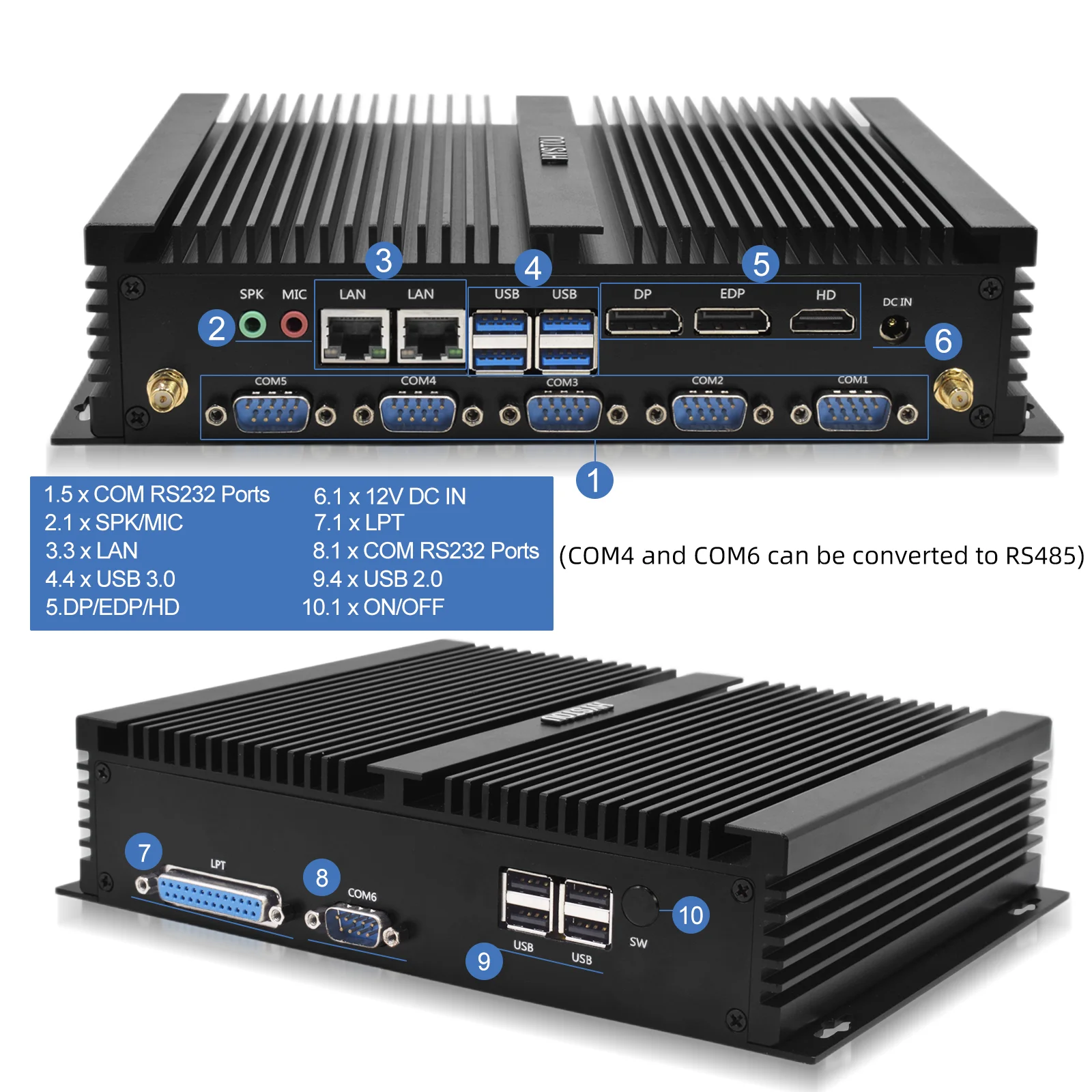 ITX przemysłowy Mini rdzeń pulpit PC i5 8350U obsługuje trzy wyświetlacze LPT Port drukujący wiszący na ścianie mała fabryka komputerów