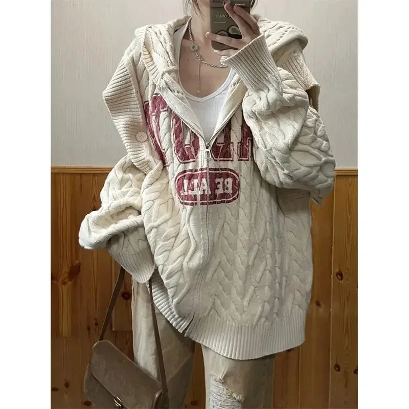 

Women's Hip-Hop Oversized Sweater Detachable Knitted Letter Top Streetwear
