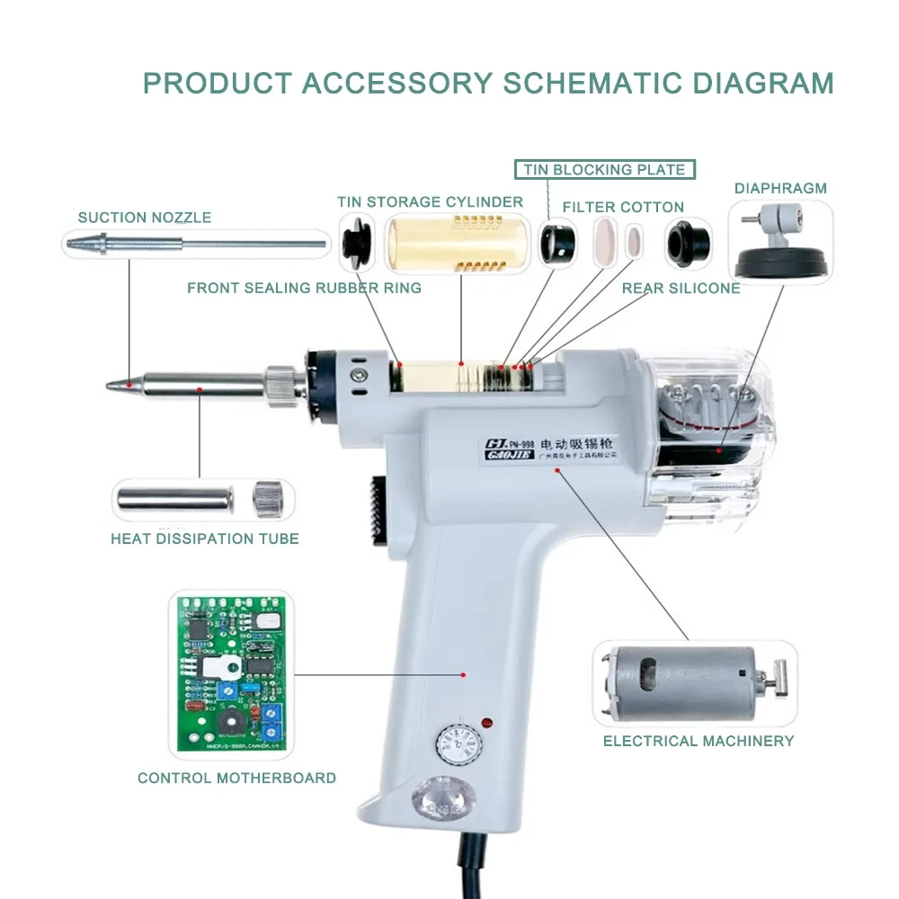 S-993A مسدس إزالة لحام كهربائي أحادي المضخة مصاصة لحام كهربائية 110 فولت/100 وات، مع حامل) فوهة شفط 1.0 مم