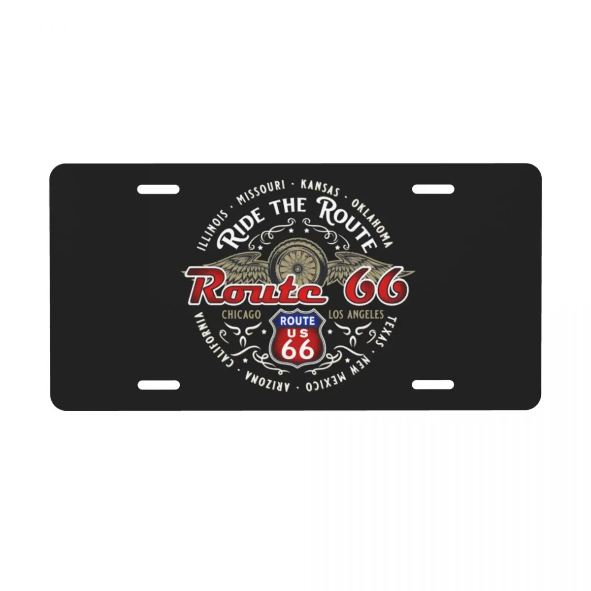 Ride The Route 66 Biker Motorcycle America's Highway License Plate Cover Decoration Vanity Tag Aluminum Metal License Plate Sign