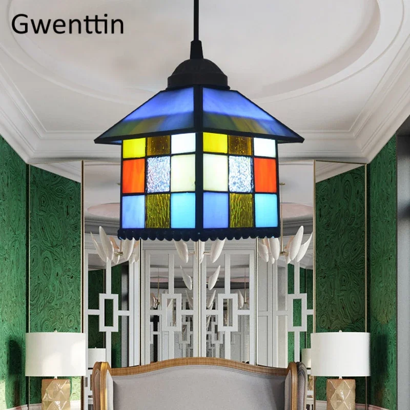 Tiffany Pendant Lights Mediterranean Loft Home Decor Creative Stained Glass Hanging Lamp Bedroom Dining Room Lighting Fixtures