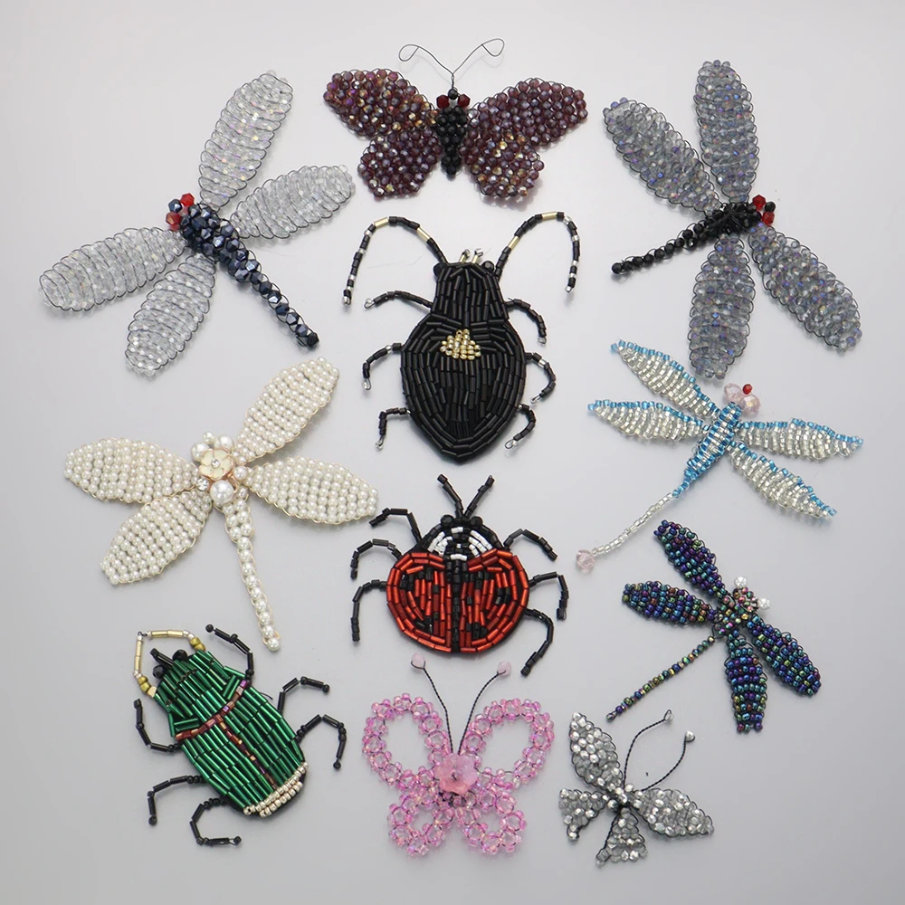 Hand-Woven Crystal insects Dragonfly Patch DIY Jewelry Material Finished Fur Big Garment Accessor sewing B381