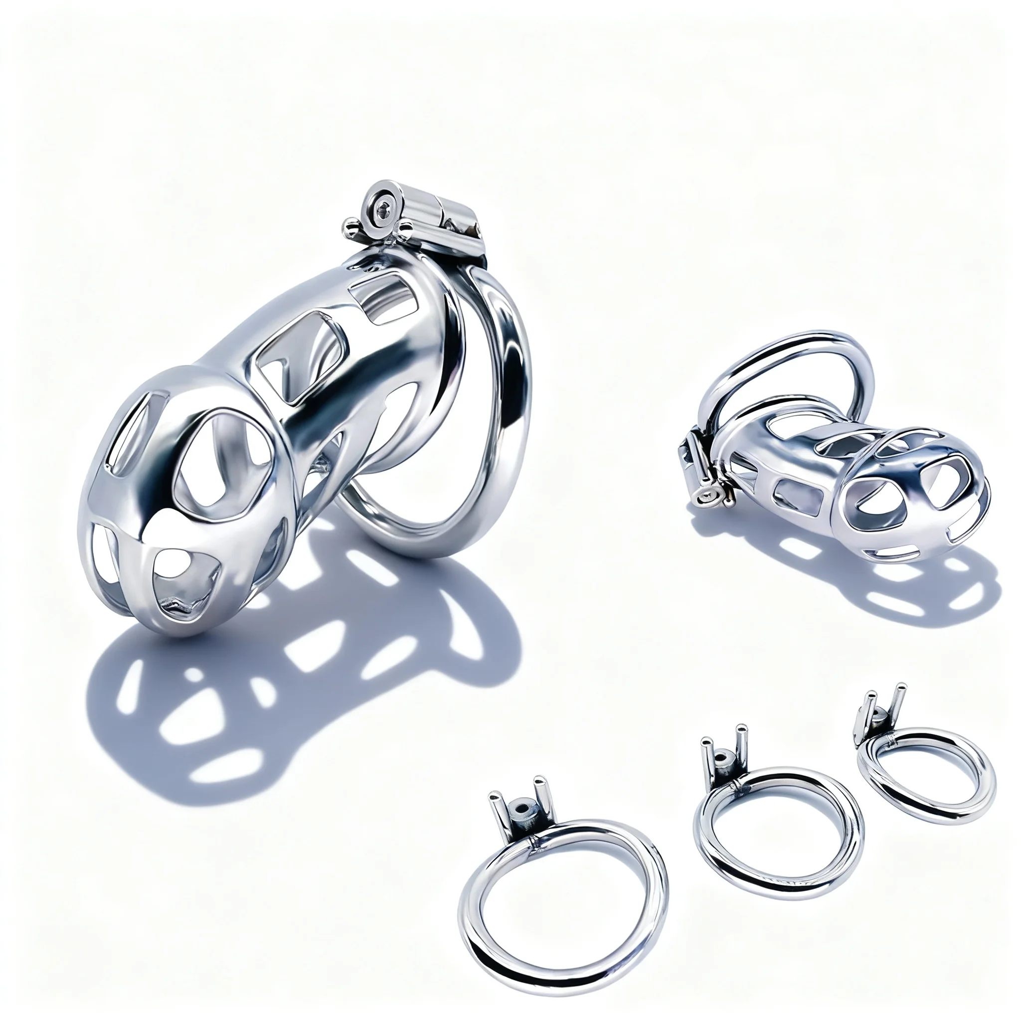 SXM Stainless Steel Metal Silver Carp Chastity Device, Lock, Penis Cage, Birdcage, Rooster Cage, 3D Adult