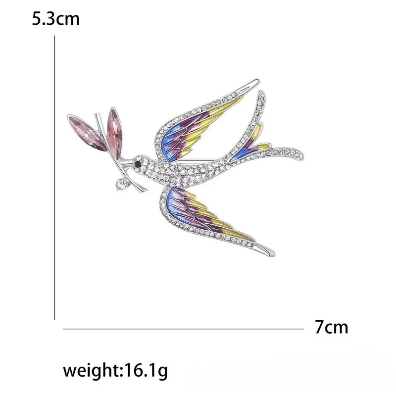 Swallow Holding A Branch Brooch Women's Alloy Rhinestone Bird Badge Fashionable and Versatile Suit Coat Corsage Jewelry Pin image 6