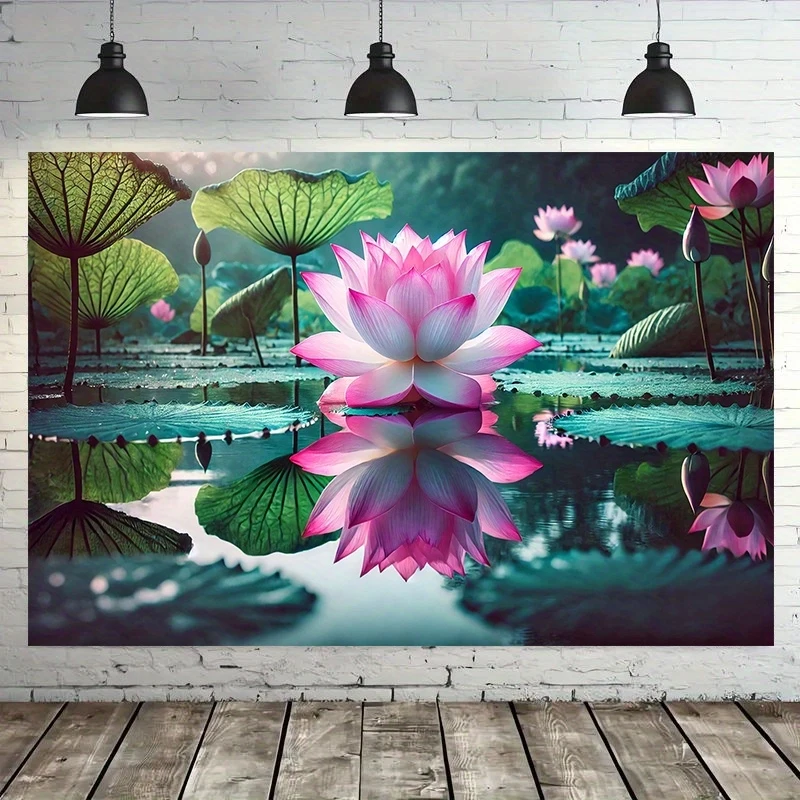 Chinese Lotus Background Tapestry Living Room Garden Meditation Room Room Decoration Polyester Fiber Wall Hanging Home Decor