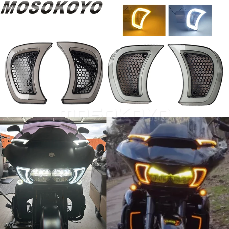 

LED Headlight Vent Accent Turn Signal Light Indicator For Harley Touring FLTR Road Glide 2015-2023 Front Running Lights Headlamp