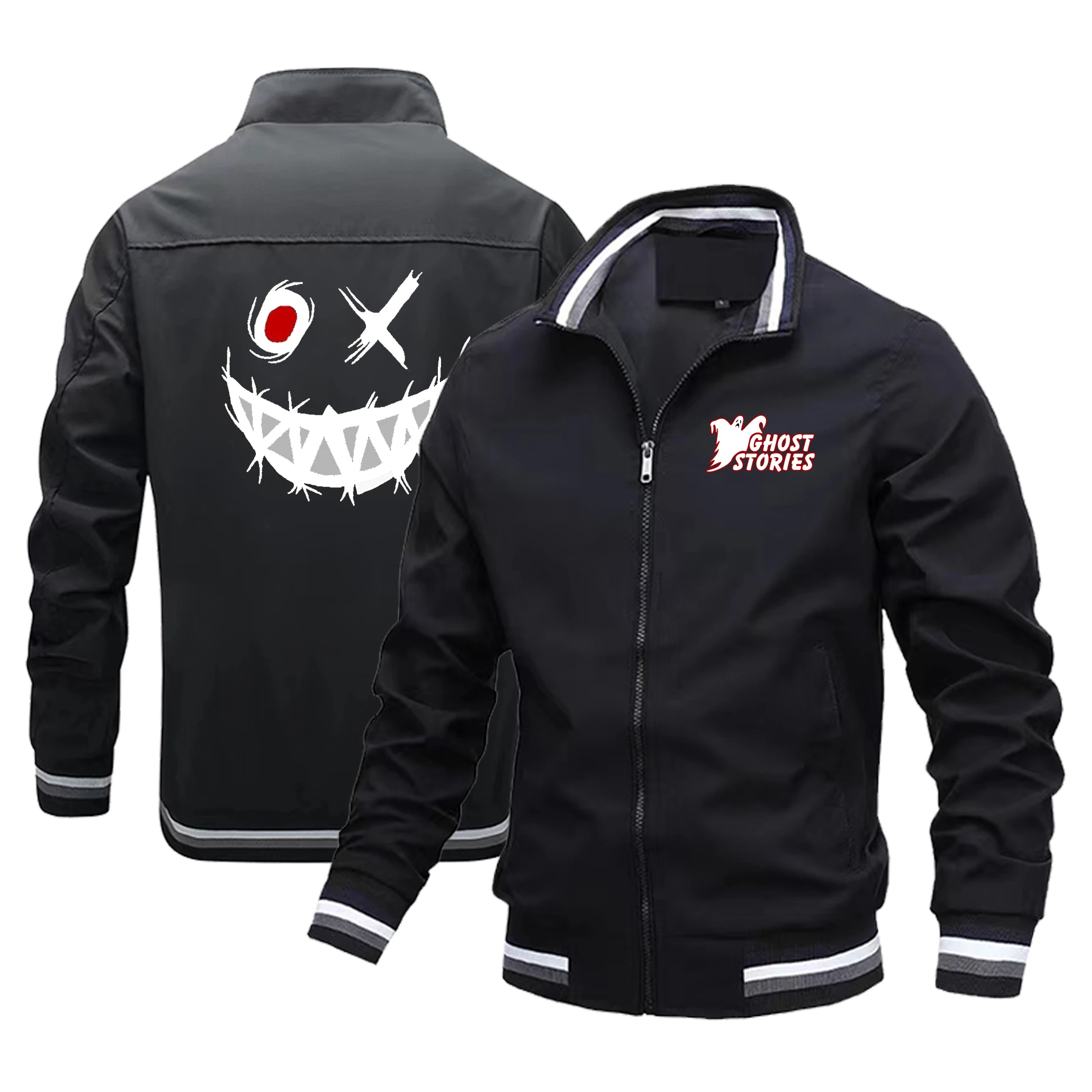 Halloween Ghost Funny Men's Flip Collar Jacket Fun Punk Coat Fashion Academy Style Top 2024 Spring and Autumn Youth Casual Wear