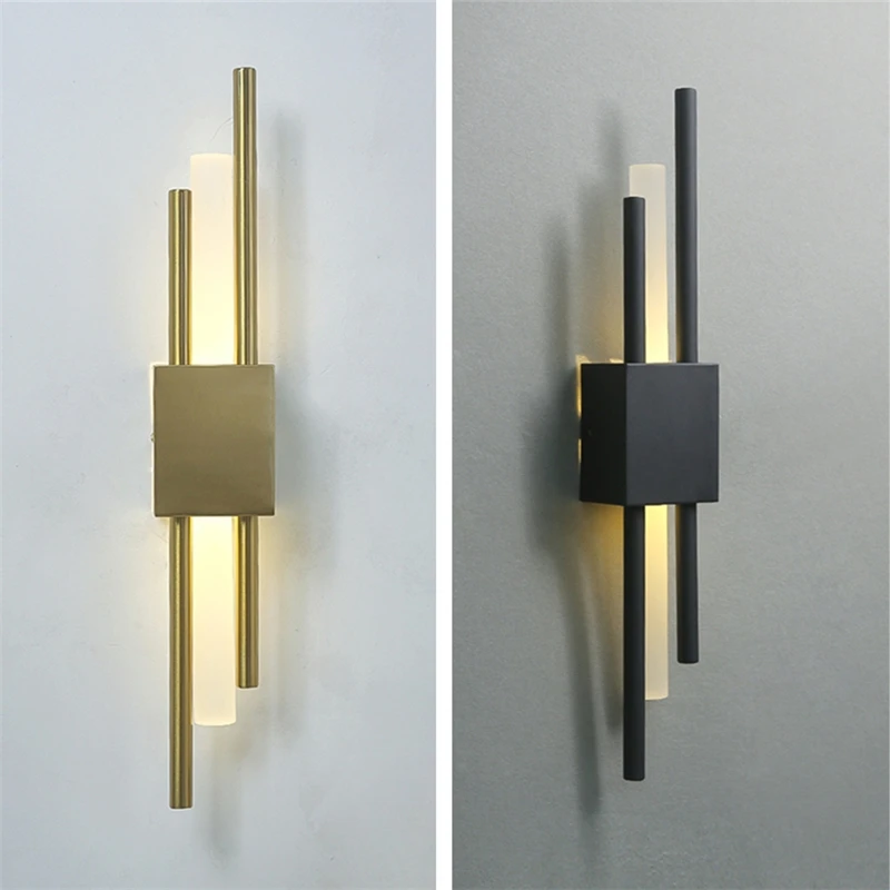 Modern Acrylic Pipe Wall Lamps for Living Room Bedroom Hallway Wall Sconce Light LED Black and Gold Iron Art Room Decor Lighting