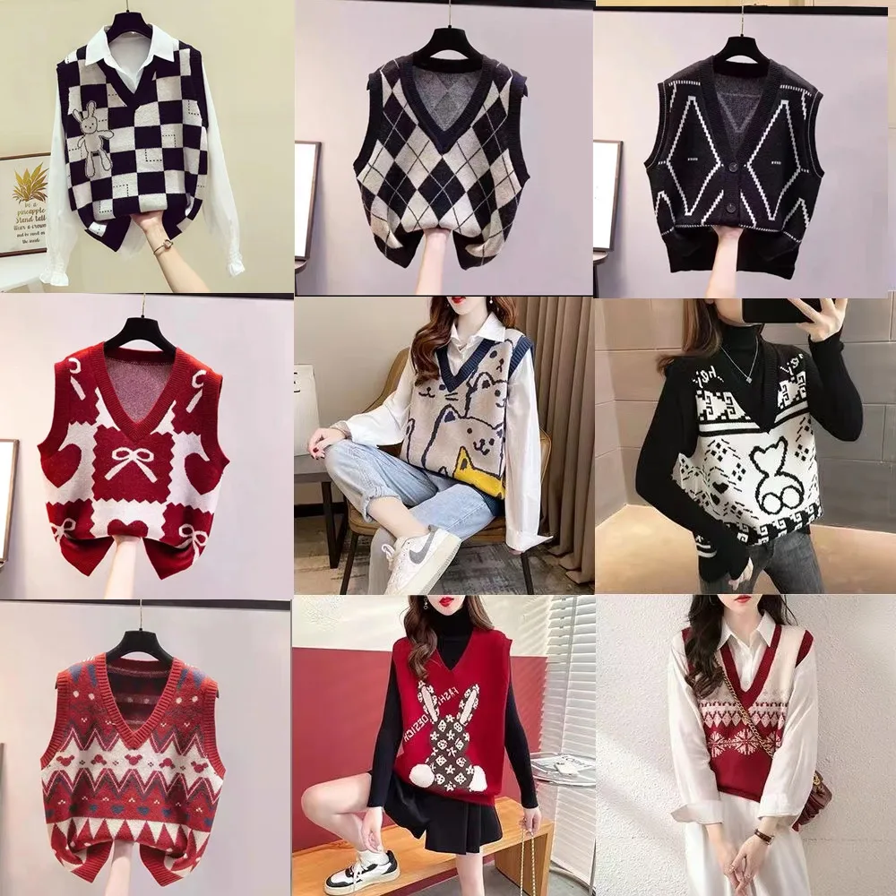 Brand Women's Knitted Vest Tank Top Cut Label Autumn Winter Popular Outerwear Ladies' Warmth Clothing V-neck Loose Fit
