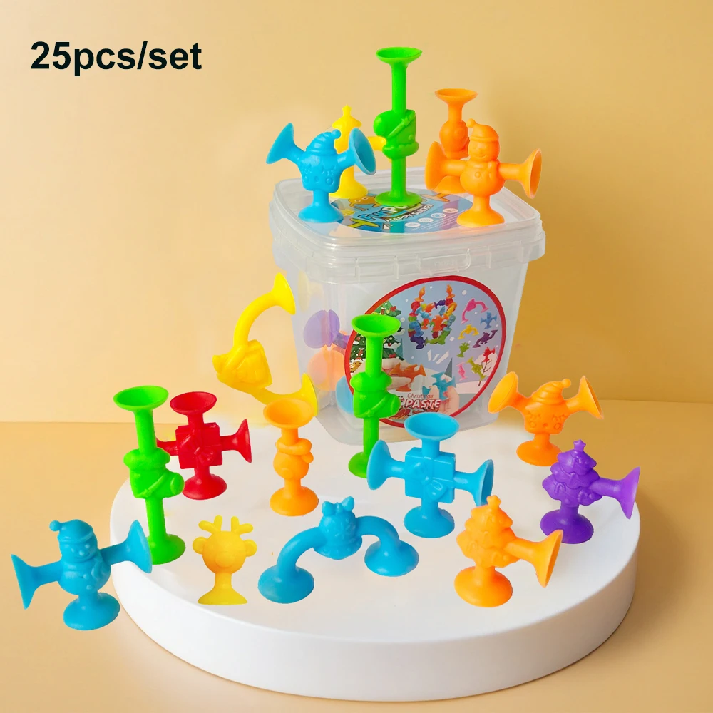 Brinquedos de construção de ventosa com tema de Natal, brinquedos de construção criativos para sala de jogos, brinquedo educacional de empilhamento para crianças,
