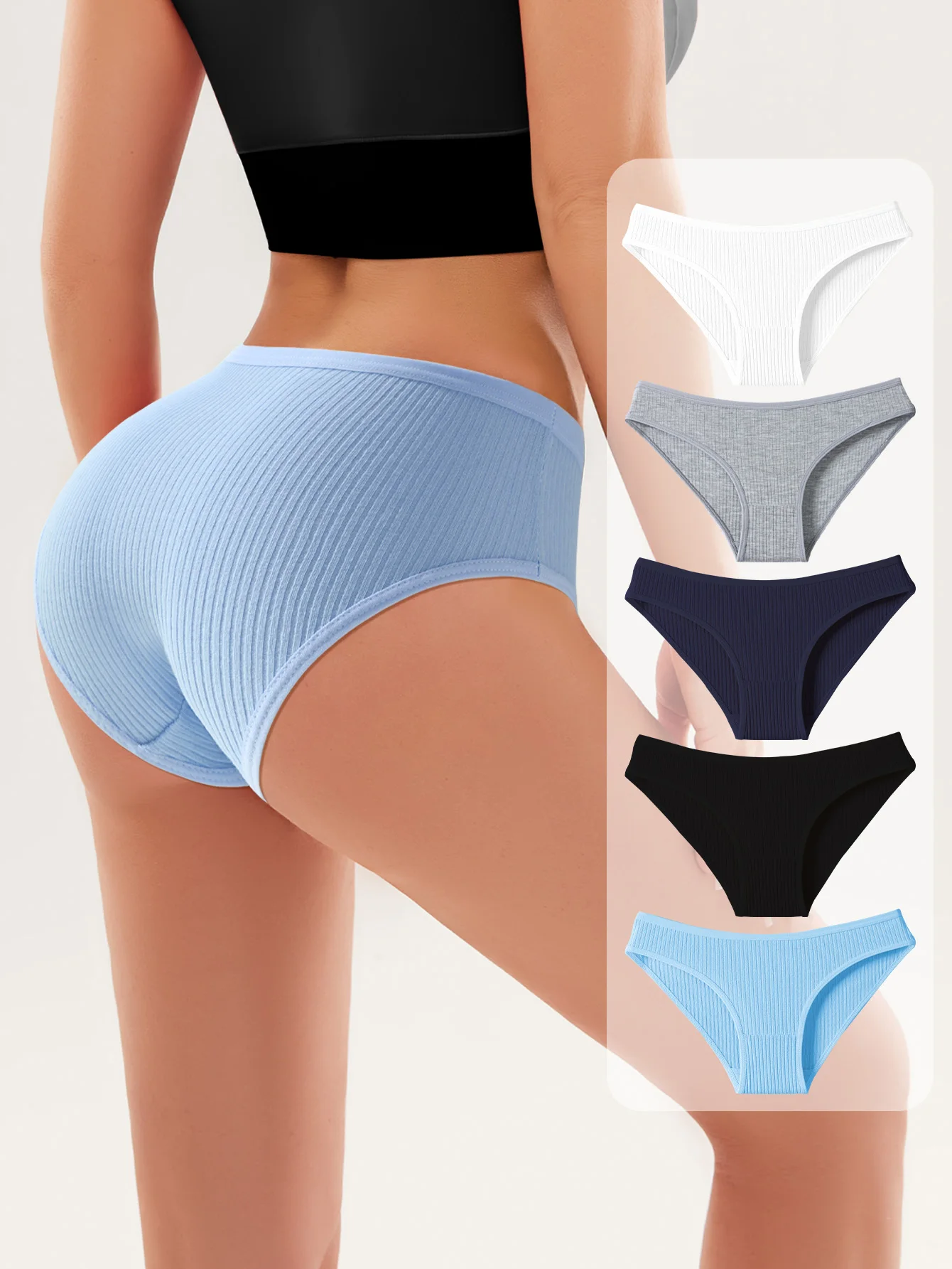 5Pcs Womens Fresh Style Thong Underwear Elegant Comfortable Soft Fit S to L