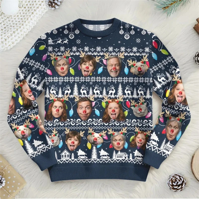 Family Custom Face Christmas Sweatshirt Men Women Personalized Photo Ugly Sweater Crewneck Long Sleeve Holiday Xmas Gifts 2026