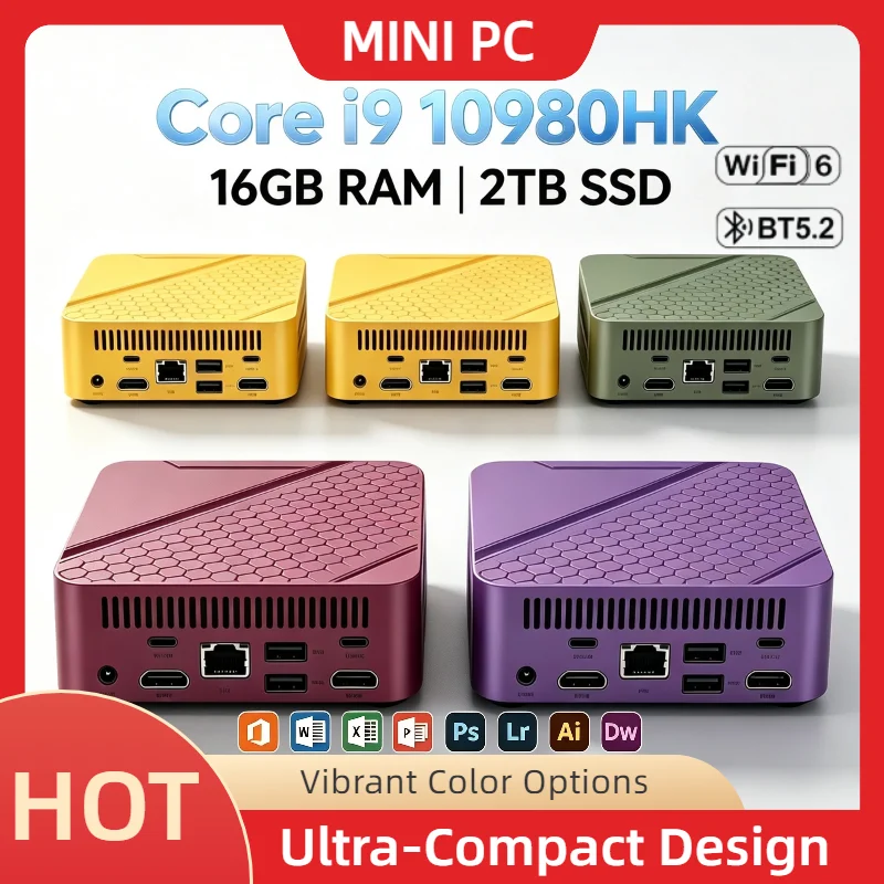 Intel Core i9-10980HK Mini Desktop 16GB DDR4 2TB NVMe SSD Triple 4K Output WiFi6 BT5.2 High Performance Office Home Pro Student