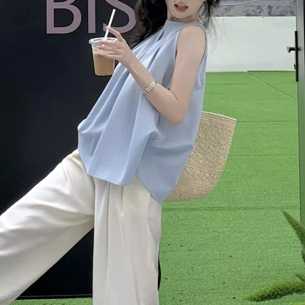 

Blouse Brand New T-Shirt Sleeveless Halter Neck Shirt Solid Pattern Spring Summer Autumn Wear One Size Fits Most