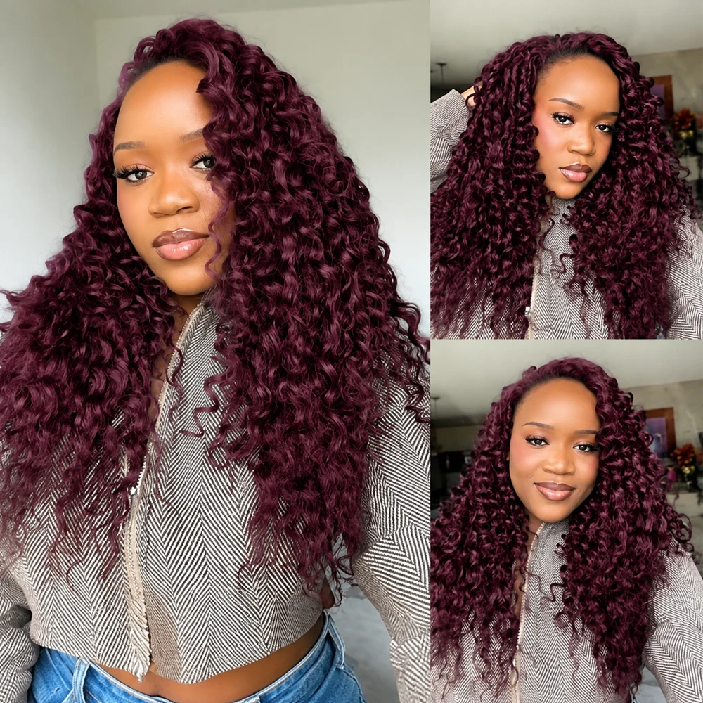 Burgundy 99J Deep Wave Feather - đánh giá và giá Crochet Braiding Hair