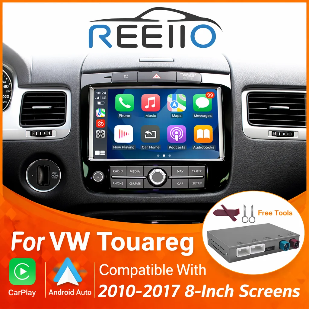 Interfaccia REEIIO Wireless CarPlay Android Auto per Volkswagen Touareg RNS850 2010-2018 con controllo vocale, Mirror Link e navigazione