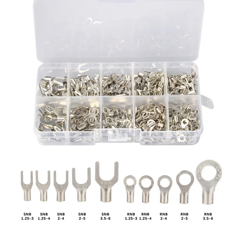 320Pcs Crimp Terminal Kit - Non-Insulated Ring Fork U-Type Terminals for Cable Wire Connectors Assorted Set