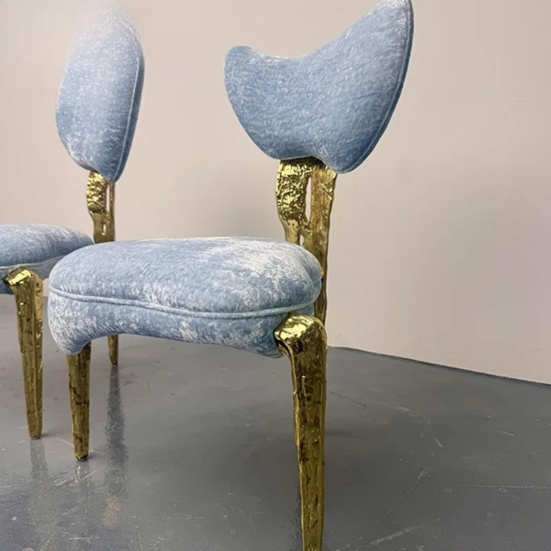 قماش نحاسي فاخر، كرسي طعام، فيلا راقية مصممة، مطعم منزلي، مسند ظهر فني شخصي، كرسي ترفيهي #4