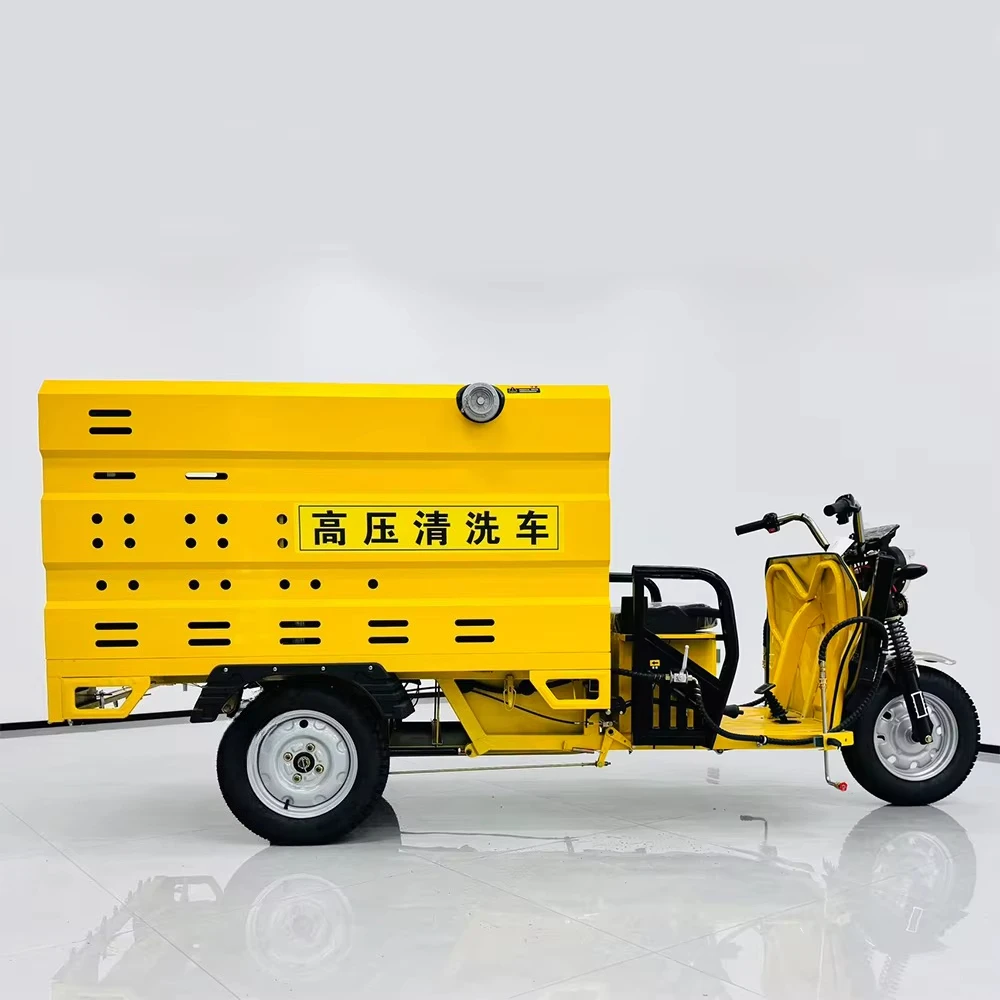 Electric high-pressure cleaning vehicle, high-pressure cleaning vehicle with water tank, for road, automobile, and farm cleaning