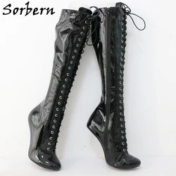 Sorbern stivali Slim Fit personalizzati da donna al ginocchio senza tacchi scarpe Fetish stringate punta tonda con cerniera fodera in peluche