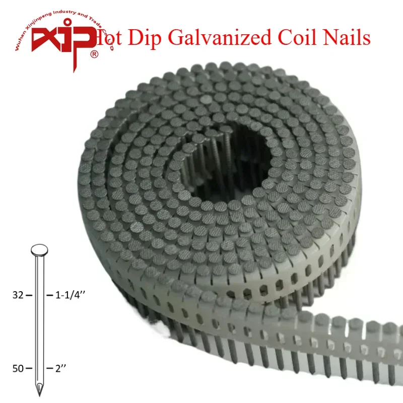 Coil Nails Flat Round 2Inch Smooth Shank Hot Dip Galvanized 0 Degree Plastic Collated Nail Upholstery Tack Furniture Woodworking