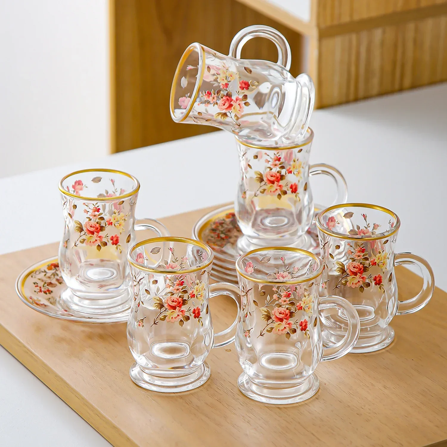 DSA - Phnom  ceramic coffee cup set European retro home afternoon tea set 6 cups 6 plates combination