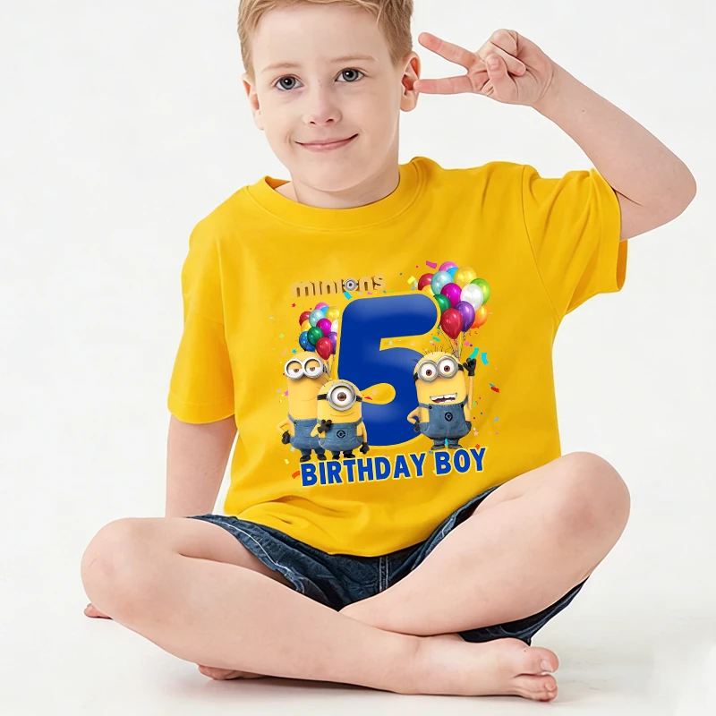 

Футболки с номерами на день рождения в стиле миньонов, детские топы с короткими рукавами и мультяшными рисунками, футболки в стиле аниме для девочек и мальчиков, летняя детская одежда, рождественский подарок