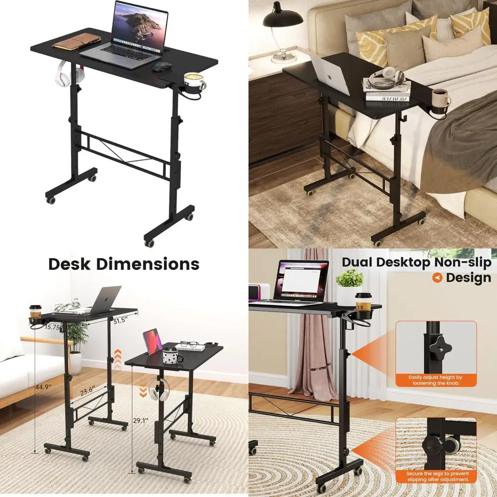 

Adjustable Height Mobile Standing Desk with Wheels, Portable Laptop Stand for Sit-Stand Use, Black