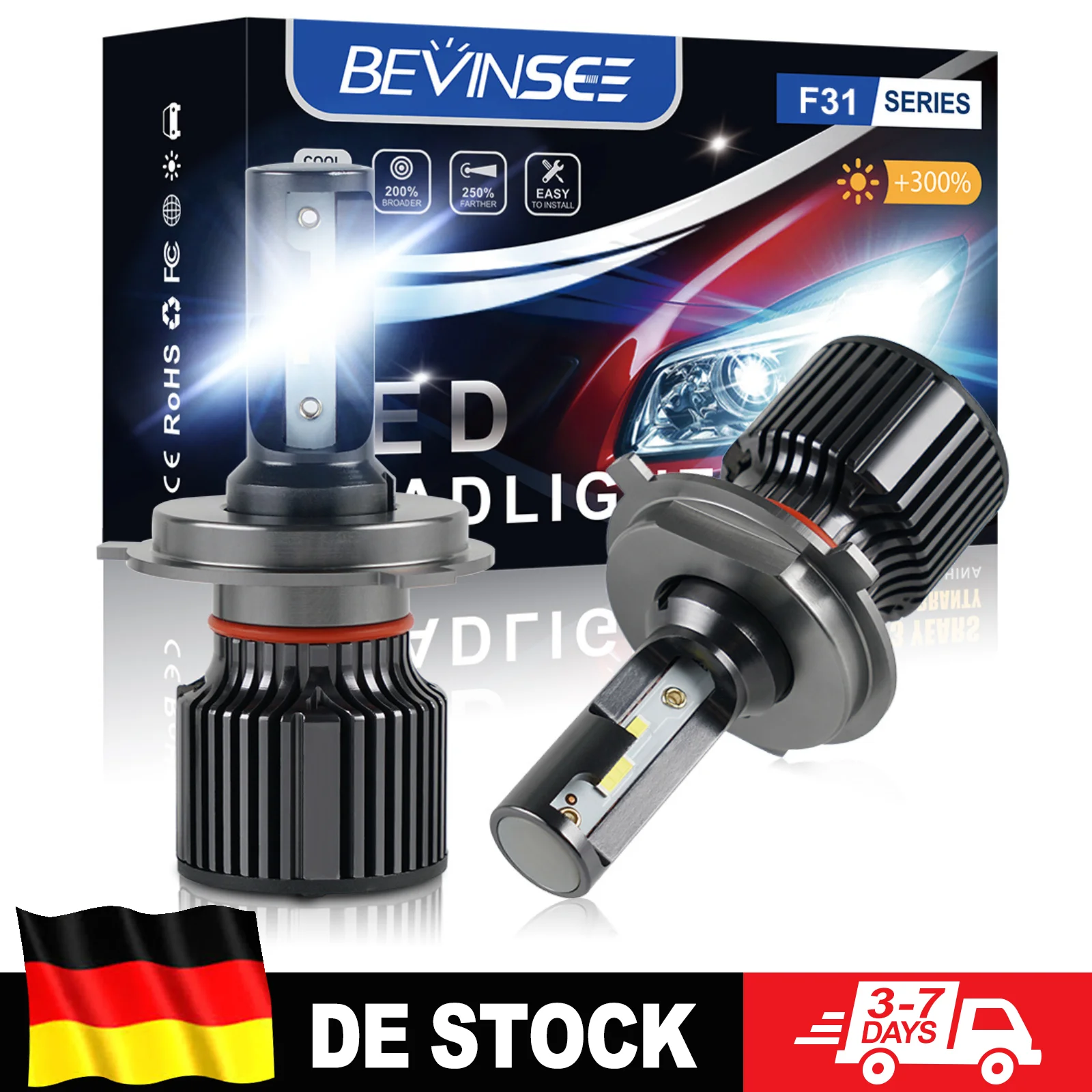Ampoules de phares LED BEVINSEE H7 H4 9005 HB3 H1, feux de brouillard LED pour voiture 9005 HB3 H27 880 881 896, phares LED automatiques 9007 HB5 à faisceau Hi/Lo, blanc 6000K super lumineux 12V